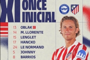 马竞客战阿拉维斯首发：小蜘蛛领衔，新援阿尔马达、汉茨科在列