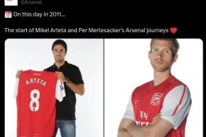 阿森纳官推晒照：2011年的今天，阿尔特塔&默特萨克开启枪手生涯